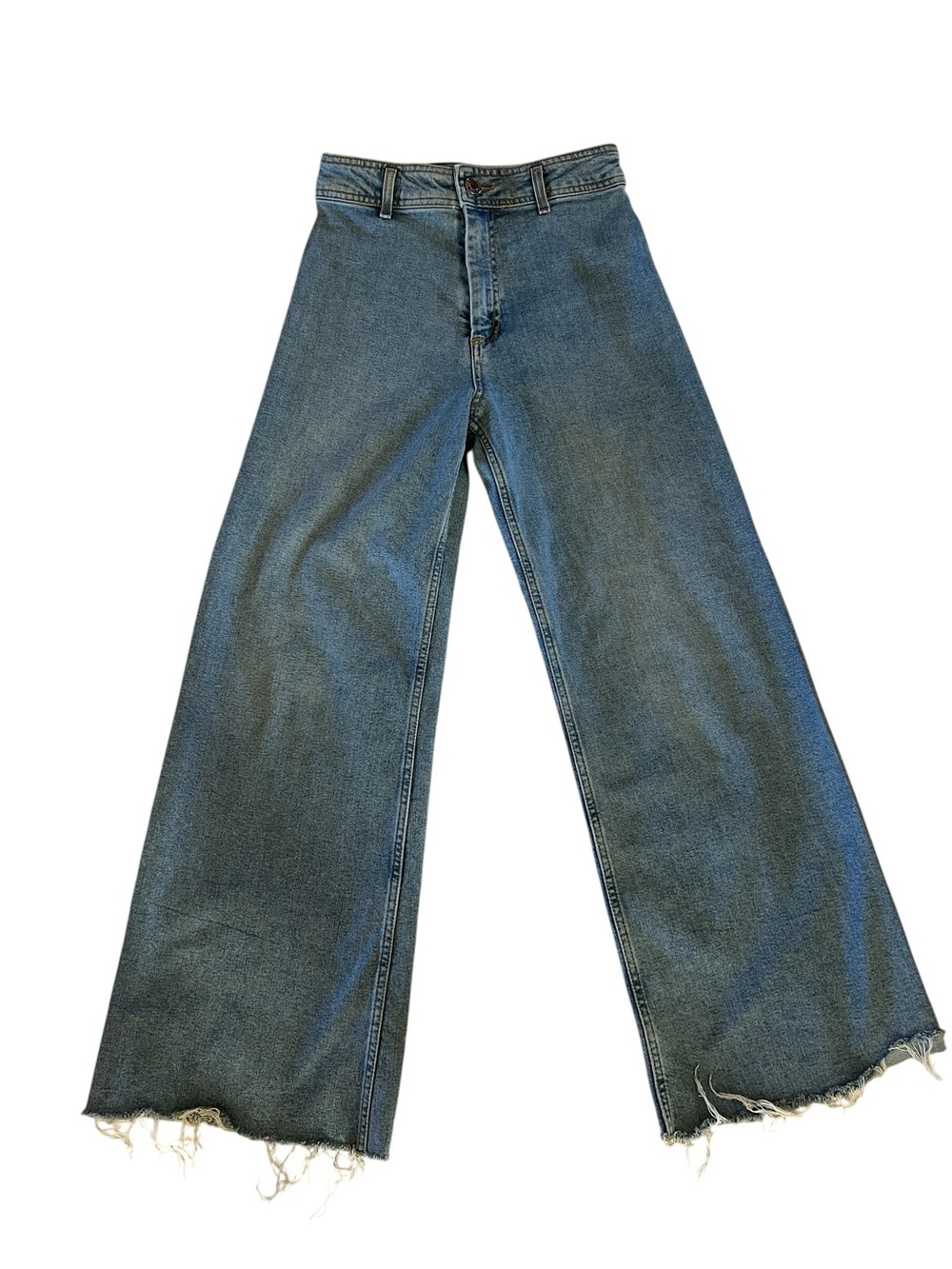 Zara High Rise Wide Leg Cropped Jeans Raw Hem Light Wash Size 6 - Picture 2 of 4